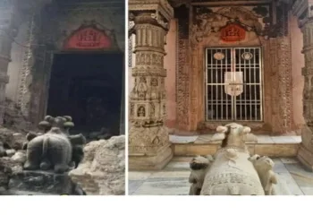 Image posted on x on the left, On the right Present Image of Kumbha Mahadev Mandir