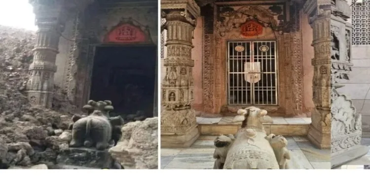 Image posted on x on the left, On the right Present Image of Kumbha Mahadev Mandir