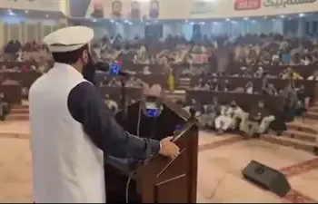 Saifullah Kasuri, deputy chief of Lashkar-e-Taiba and a key accused in the Pahalgam terror attack, addresses a gathering in Lahore.