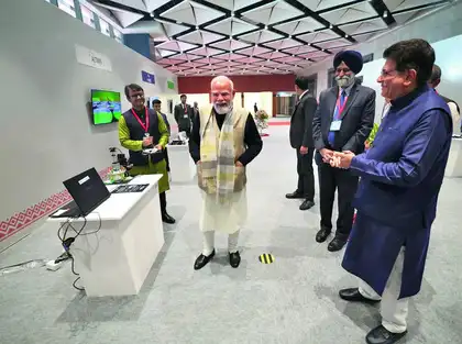 PM Modi and Union minister Piyush Goyal attend an event to mark the 10th anniversary of Startup India initiative in New Delhi