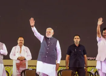 Prime Minister Narendra Modi with Chief Minister of Assam, Himanta Biswa Sarma