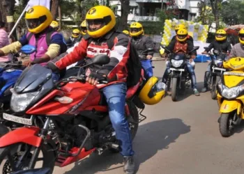 Bikers with helmets