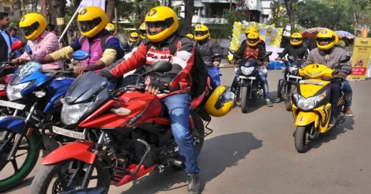 Bikers with helmets