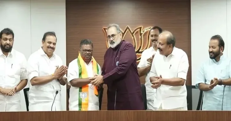 S. Rajendran accepts BJP membership from Rajeev Chandrasekhar