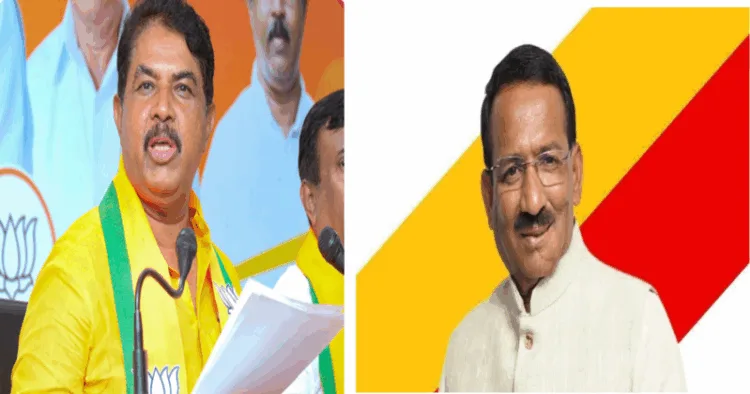 (Left) Leader of the Opposition in the Karnataka Legislative Assembly R. Ashok (Right) Excise Minister RB Thimmapur