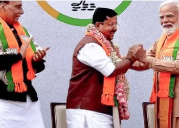 (From Left to Right) Rajnath Singh, Nitin Nabin, PM Narendra Modi