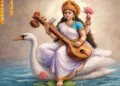 Sarswati Mata with a veena in her hand