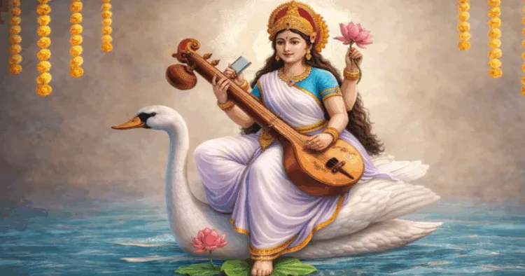 Sarswati Mata with a veena in her hand