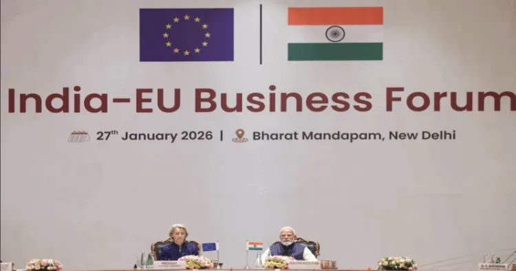 (Left) President of the European Commission, Ursula von der Leyen (Right) PM Narendra Modi