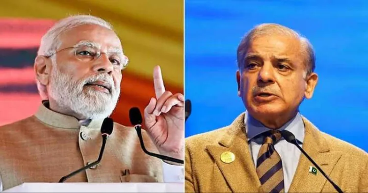 India's Prime Minister Narendra Modi and Pakistan's Prime Minister Shehbaz Sharif