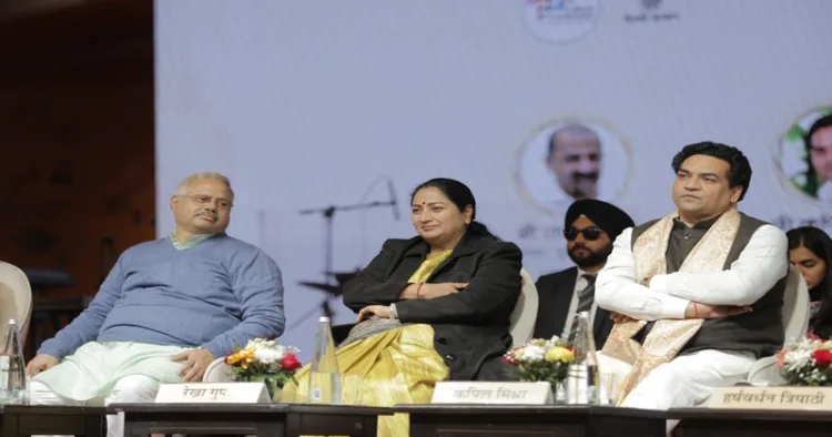(From Left To Right) Akhil Bharatiya Prachar Pramukh, RSS Sunil Ambekar ji, Delhi CM Rekha Gupta, Delhi Minister Kapil Mishra