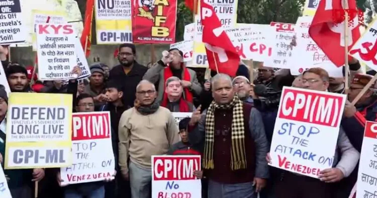 Left parties protest at Jantar Mantar against US attack on Venezuela
