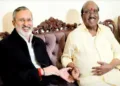BJP’s Kerala in-charge Prakash Javadekar meets SNDP's Vellappally Natesan at his Kanichukulangara residence, accompanied by BJP state and district leaders