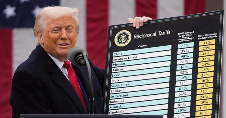 President Donald Trump speaks during an event to announce new tariffs in the Rose Garden at the White House, on April 2, 2025, in Washington