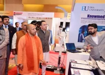 UP Chief Minister Yogi Adityanath at the conference on artificial intelligence (AI) in Lucknow