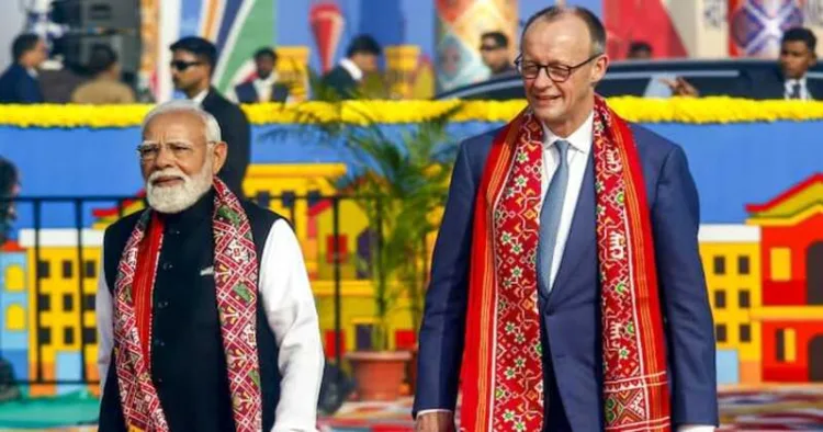 Prime Minister Narendra Modi and German Chancellor Friedrich Merz participate in the International Kite Festival at Sabarmati Riverfront in Ahmedabad on Monday