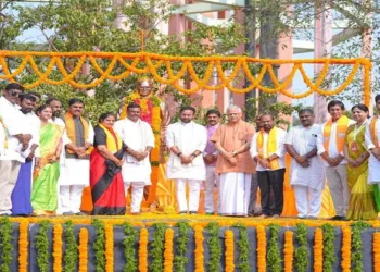 BJP National General Secretary (Organisation) BL Santosh along with other dignitaries at the re-enactment of the historic 1965 Bharatiya Jana Sangh national conference