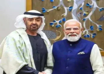 UAE President Sheikh Mohammed bin Zayed Al Nahyan with Indian Prime Minister Narendra Modi during their meeting in New Delhi