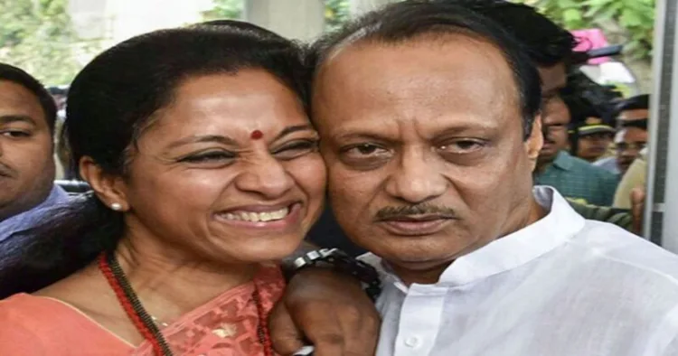 Maharashtra Deputy CM's wife Supriya Sule (Left) and Maharashtra Deputy Chief Minister Ajit Pawar (Right)