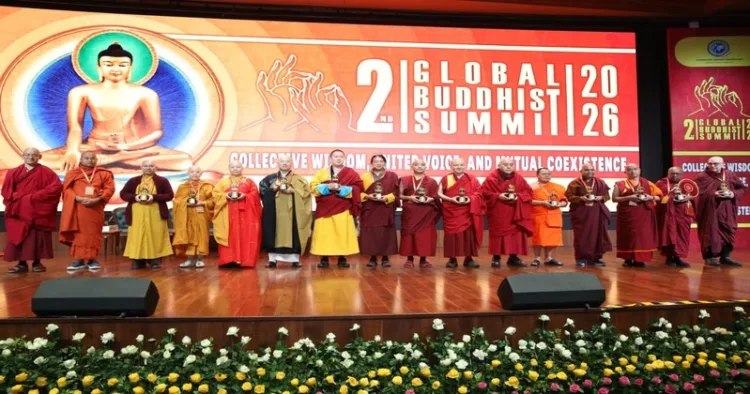 Dignitaries on the stage at the Global Buddhist Summit