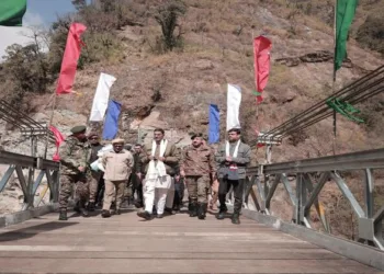 Sanjay Seth, Minister of State for Defence at the inauguration of the restored Taram Chu 400 feet Bailey Suspension bridge