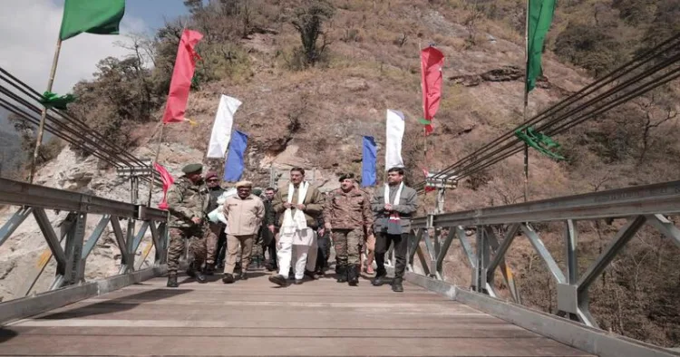 Sanjay Seth, Minister of State for Defence at the inauguration of the restored Taram Chu 400 feet Bailey Suspension bridge
