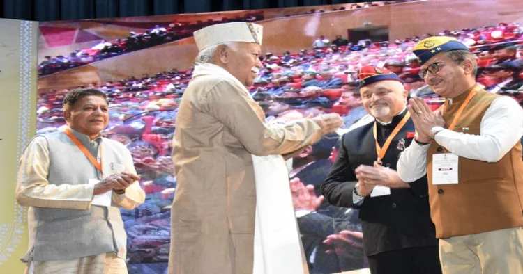 RSS Sarsanghchalak Dr Mohan Bhagwat greeting the personnel of the armed forces