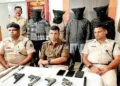 Rourkela Police officials addressing the media during a press conference at Bisra police station