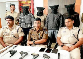 Rourkela Police officials addressing the media during a press conference at Bisra police station