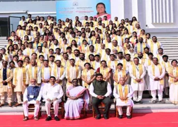 President Murmu with the students at FM University Convocation post the convocation