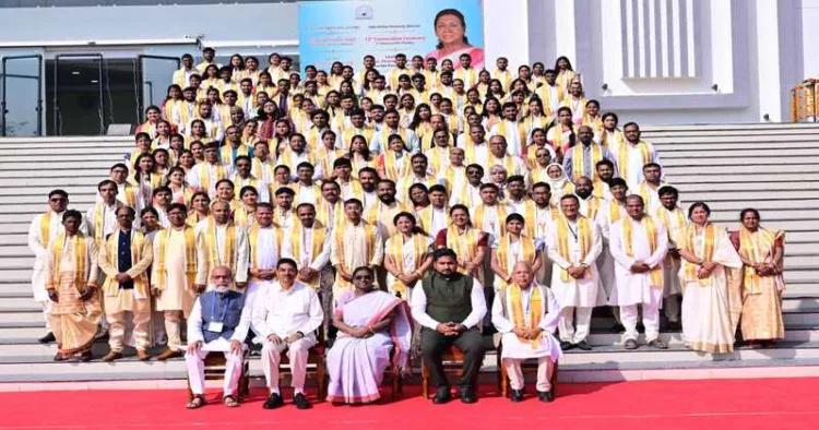 President Murmu with the students at FM University Convocation post the convocation