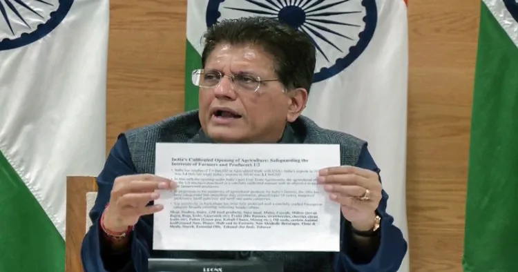 New Delhi, Feb 07 (ANI): Union Minister of Commerce & Industry Piyush Goyal addresses a press conference on the India-US trade agreement, in New Delhi on Saturday. (ANI Video Grab)