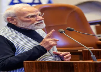 Jerusalem [Israel], Feb 25 (ANI): Prime Minister Narendra Modi addresses the Knesset, Israeli Parliament, in Jerusalem on Wednesday. (DPR PMO/ANI Photo)