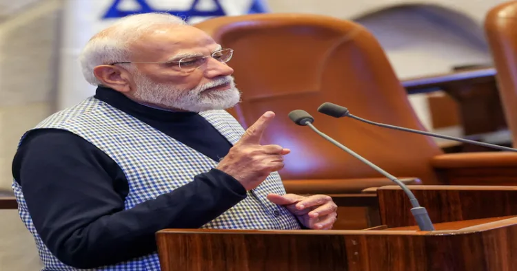 Jerusalem [Israel], Feb 25 (ANI): Prime Minister Narendra Modi addresses the Knesset, Israeli Parliament, in Jerusalem on Wednesday. (DPR PMO/ANI Photo)