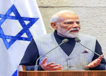 Jerusalem [Israel], Feb 25 (ANI): Prime Minister Narendra Modi addresses the Knesset, Israeli Parliament, in Jerusalem on Wednesday. (DPR PMO/ANI Photo)