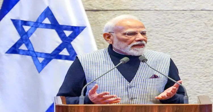 Jerusalem [Israel], Feb 25 (ANI): Prime Minister Narendra Modi addresses the Knesset, Israeli Parliament, in Jerusalem on Wednesday. (DPR PMO/ANI Photo)