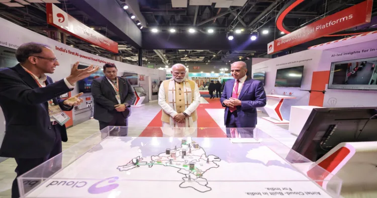 New Delhi, Feb 16 (ANI): Prime Minister Narendra Modi during the inaugural event of AI Impact Expo 2026 at Bharat Mandapam in New Delhi on Monday. (DPR PMO/ANI Photo)