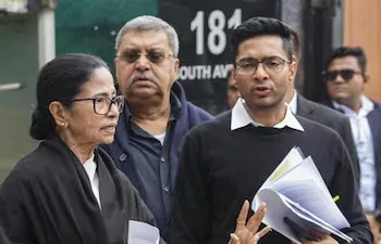 West Bengal CM Mamata Banerjee with her nephew and TMC MP Abhishek Banerjee in New Delhi (Image: PTI)