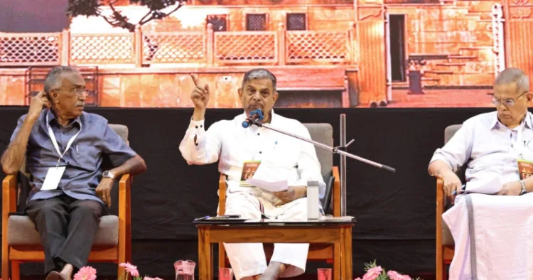 Uttara Kerala Pranta Sanghchalak Adv. K.K. Balaram, RSS Sarkaryavah Dattatreya Hosabale, Vibhag Sanghchalak U.Gopal Mallar (Left to Right)