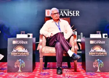 (From L to R) Deepak Sharma, FMPCCI President, moderating the session; Prof. K.K. Shukla, Director, MANIT; and Prof. Gobardhan Das, Director, IISER, on the dais