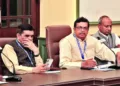 (L to R) Ashwini Mahajan, National Co-Convenor of Swadeshi Jagran Manch, Gopal Krishna Agarwal, National Chairperson of BJP Economic Affairs Cell and Arun Kumar Goyal, MD of Bharat Prakashan (Delhi) Ltd at MSME Round Table in Bhopal