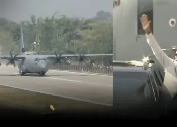 PM Modi landed at the Moran Bypass in Assam’s Dibrugarh in an IAF aircraft