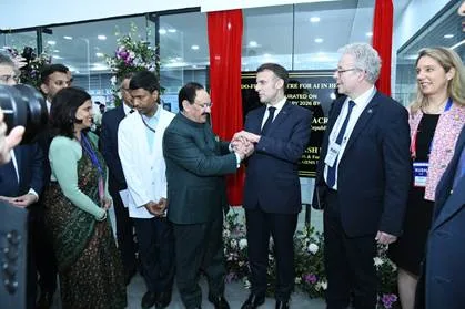 Union Minister for Health & Family Welfare, J P Nadda, and Emmanuel Macron, President of the French Republic