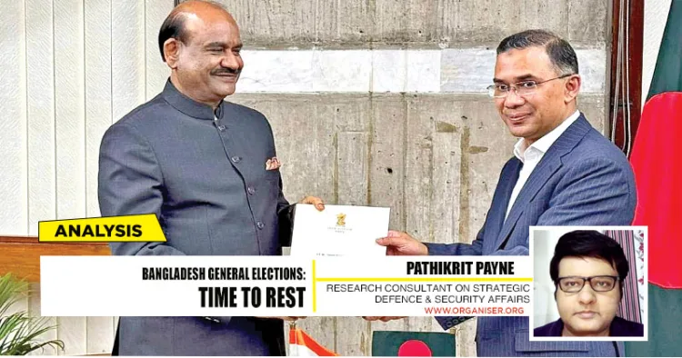 (L to R) Lok Sabha Speaker Om Birla with newly elected Bangladesh PM Tarique Rehman