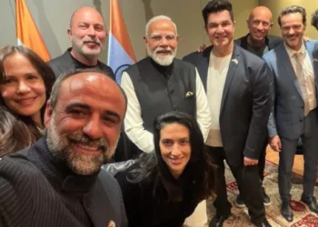 Indian Prime Minister Narendra Modi with cast and creators of Israeli television series Fauda