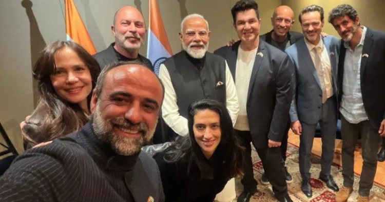 Indian Prime Minister Narendra Modi with cast and creators of Israeli television series Fauda