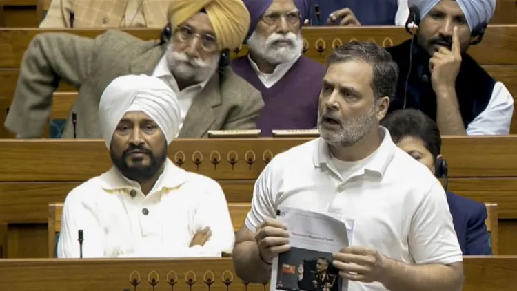 Leader of Opposition in the Lok Sabha Rahul Gandhi speaks in the House during the Budget session of Parliament (Image: PTI)