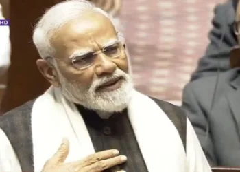 PM Narendra Modi speaking in the Rajya Sabha (Image Source: Rajya Sabha TV- Screen-Grab)
