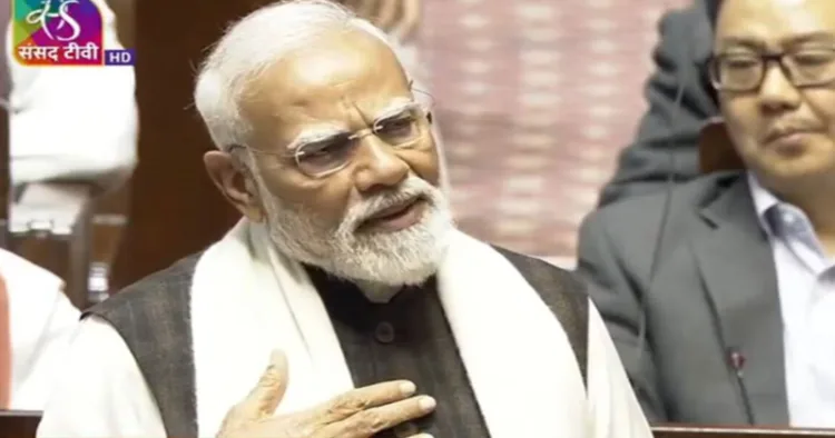 PM Narendra Modi speaking in the Rajya Sabha (Image Source: Rajya Sabha TV- Screen-Grab)