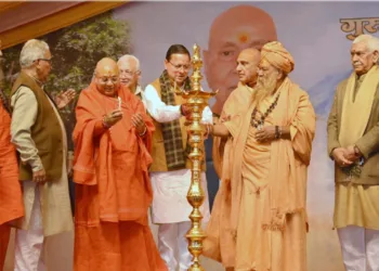Chief Minister Pushkar Singh Dhami on February 5 participated in the 'Sant Sammelan' held at Saptarishi Ashram Ground